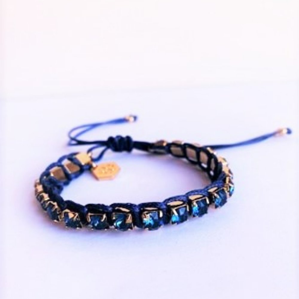 NWT Mixing Swarovski Crystals Corded Thread, Macramé Logo, Blue Bracelet